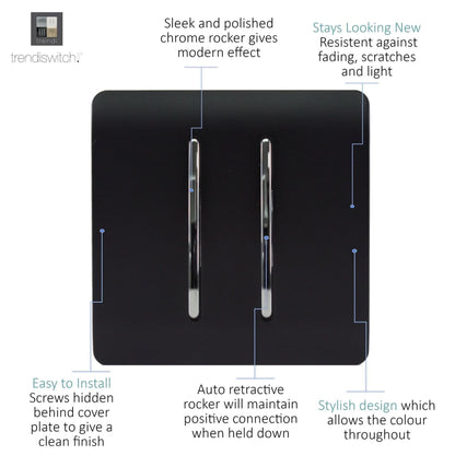 Trendi 2 Gang Artistic Modern Glossy Tactile Home Automation Switch Matt Black