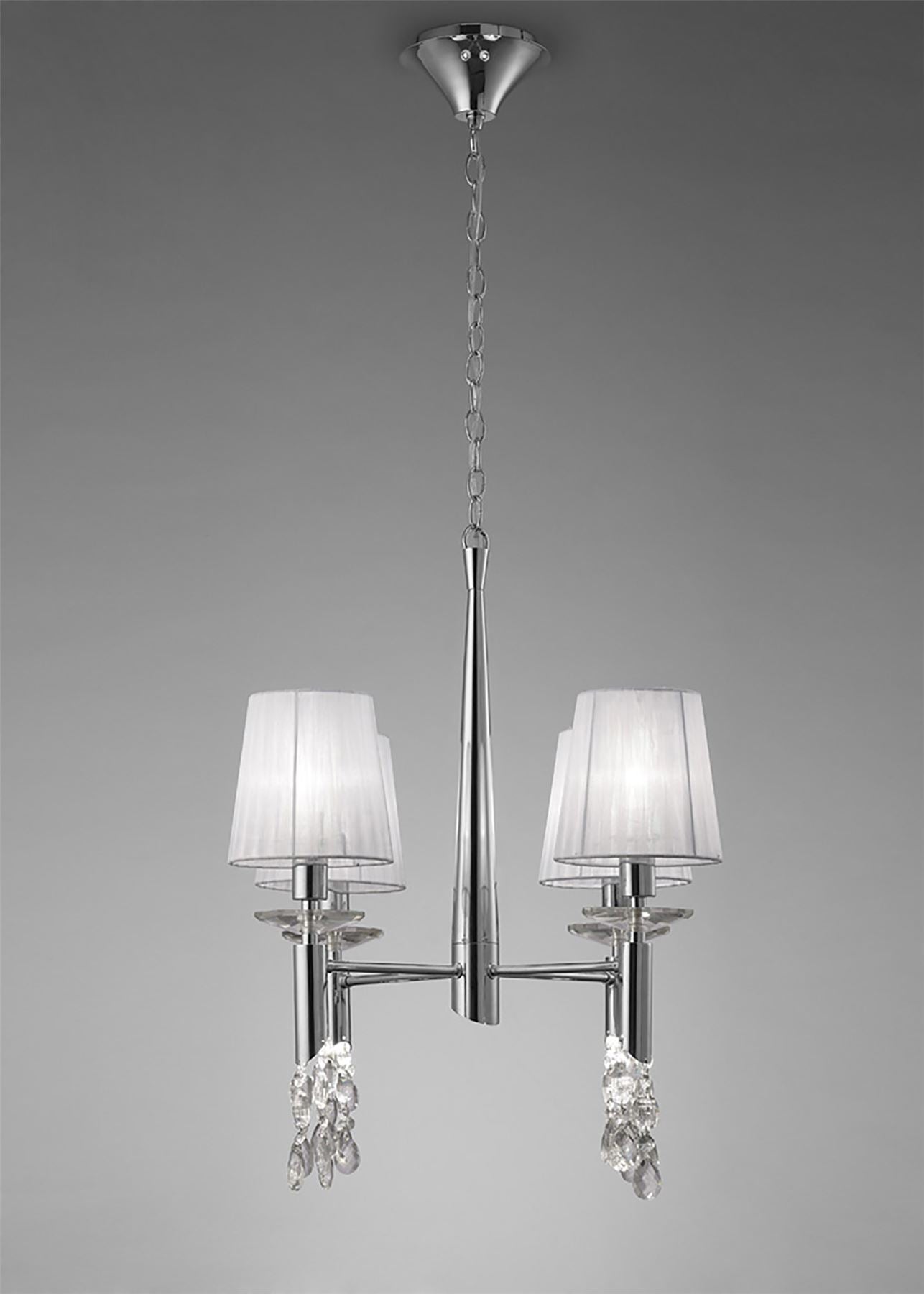 Mantra M3852 Tiffany Pendant 4+4 Light E14+G9, Polished Chrome with White Shades & Clear Crystal