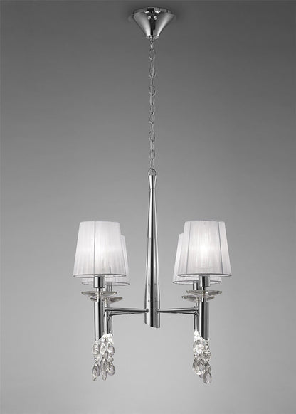 Mantra M3852 Tiffany Pendant 4+4 Light E14+G9, Polished Chrome with White Shades & Clear Crystal