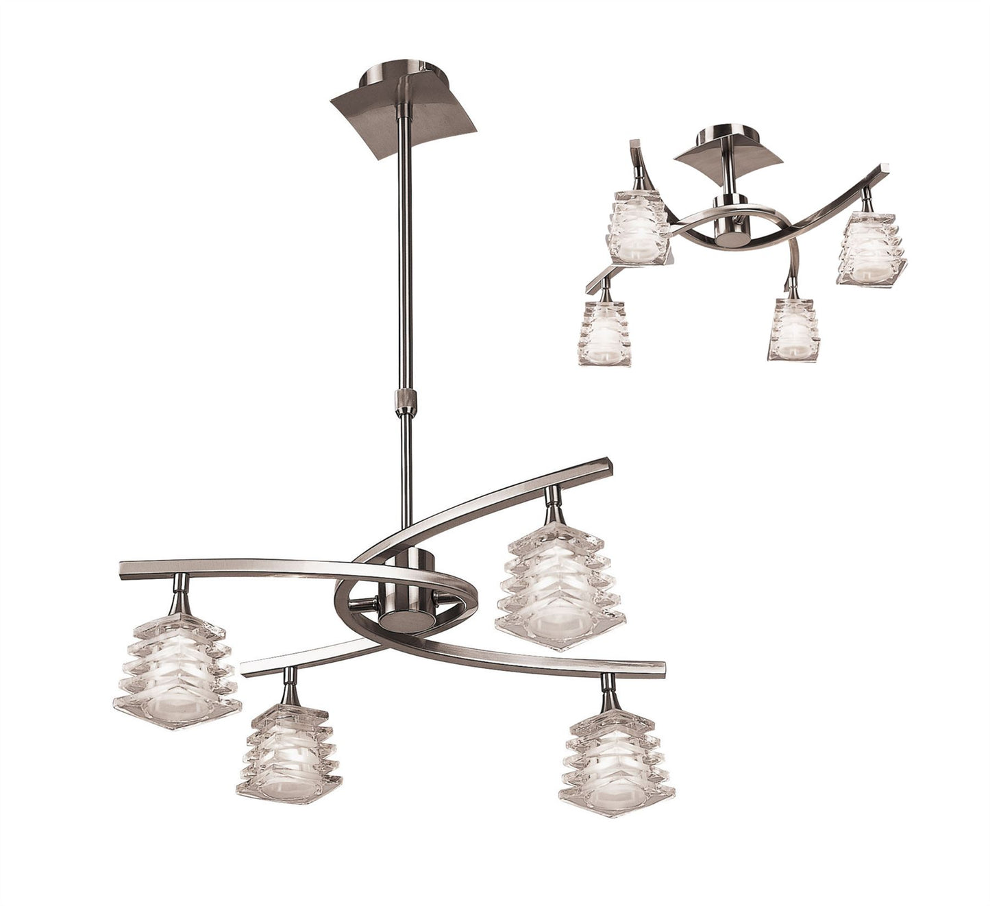 Mantra M0012 Keops Telescopic Pendant Semi Flush Convertible 4 Light G9, Satin Nickel