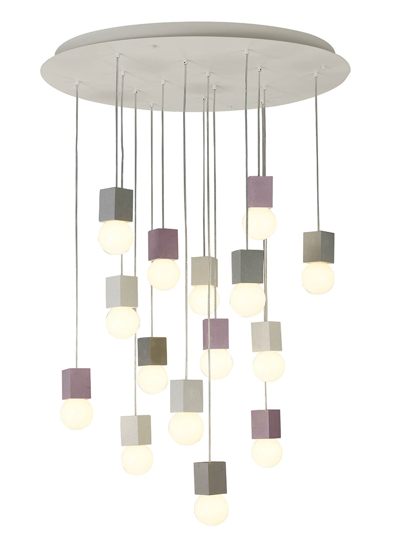 Mantra Galaxia 90cm Pendant Square, 15 Light E27, White/Grey/Red Cement, White Base & Cable, Item Weight: 19.4kg