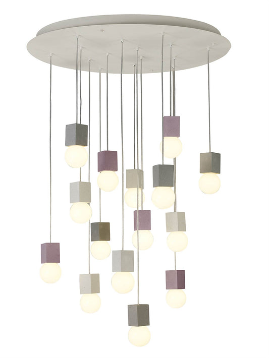 Mantra Galaxia 90cm Pendant Square, 15 Light E27, White/Grey/Red Cement, White Base & Cable, Item Weight: 19.4kg