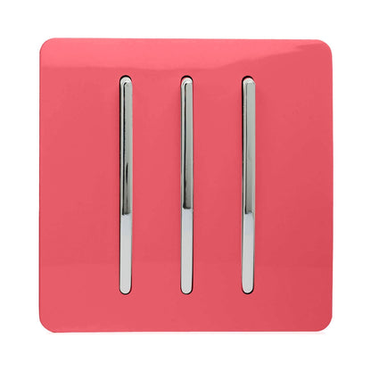 Trendi 3 Gang 2 Way Artistic Modern Glossy 10 Amp Rocker Tactile Light Switch Strawberry