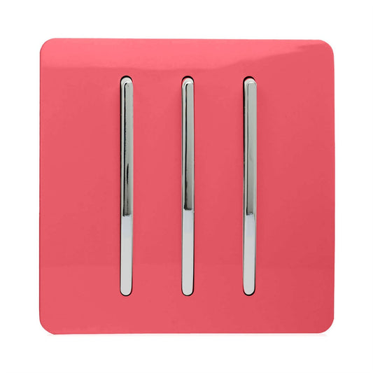 Trendi 3 Gang 2 Way Artistic Modern Glossy 10 Amp Rocker Tactile Light Switch Strawberry