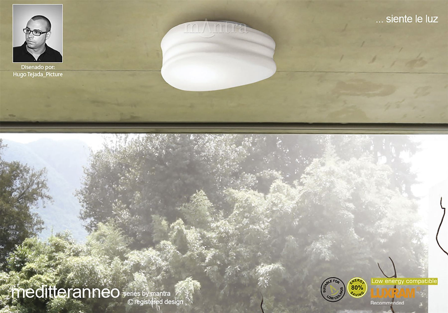 Mantra M3625 Mediterraneo Ceiling/Wall 2 Light GU10 Small, Frosted White Glass