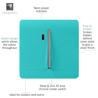 Trendi Artistic Modern Glossy 20 A Tactile Light Switch & Neon Insert Bright Teal