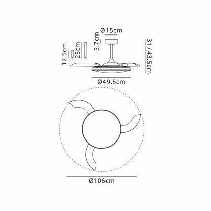 Slim Fan 50cm 50W LED Dimmable Ceiling Light With Built-In 30W DC Fan, 2700-5000K Remote Control, 3500lm, White, 5yrs Warranty