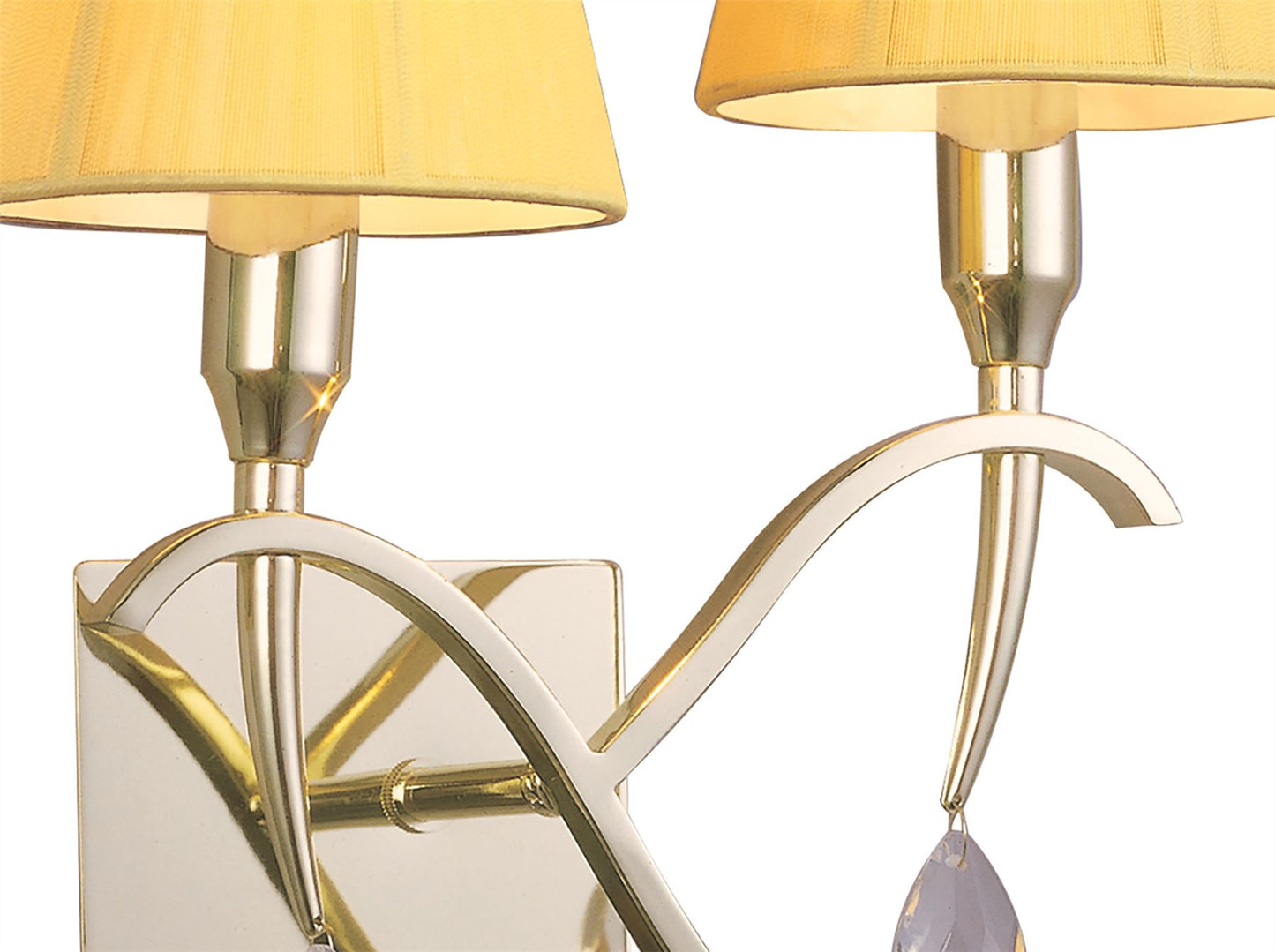 Mantra Siena Wall Light Switched 2 Light E14, Polished Brass with Amber Cream Shades and Clear Crystal