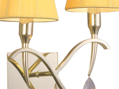 Mantra Siena Wall Light Switched 2 Light E14, Polished Brass with Amber Cream Shades and Clear Crystal