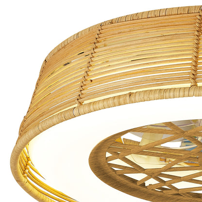 Indonesia Mini 56cm 55W LED Dimmable Ceiling Light With Built-In 25W DC Reversible Fan, Beige Rattan, 3800lm, 5yrs Warranty