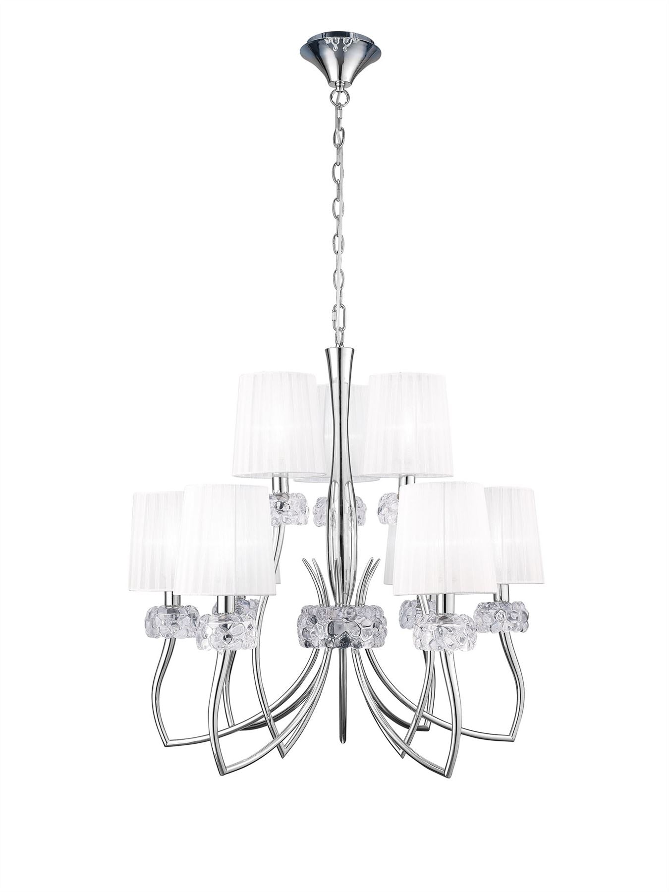 Mantra M4630 Loewe 2 Tier Pendant 6+3 Light E14, Polished Chrome with White Shades