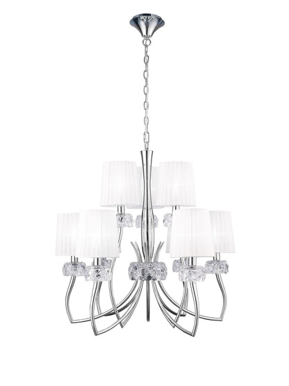Mantra M4630 Loewe 2 Tier Pendant 6+3 Light E14, Polished Chrome with White Shades