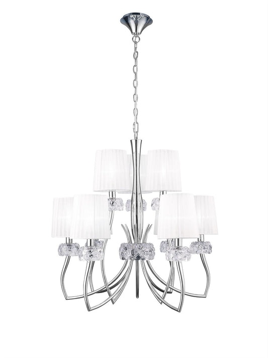 Mantra M4630 Loewe 2 Tier Pendant 6+3 Light E14, Polished Chrome with White Shades