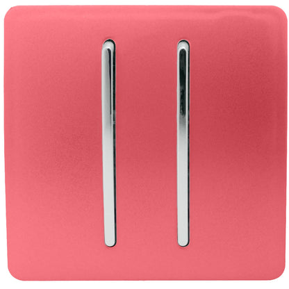 Trendi 2 Gang 2 Way 240V Screwless Artistic Modern Glossy 10 Amp Chrome Rocker Electrical Wall Light Switch in Strawberry Red (2 pack)