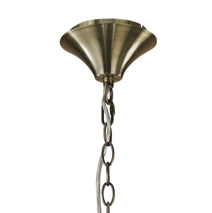 Mantra M3880 Tiffany Pendant 3+3 Light E14+G9, Antique Brass with Soft Bronze Shade & Clear Crystal
