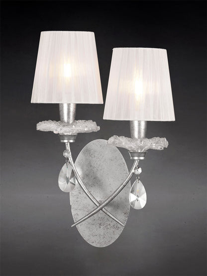 Mantra M6304 Sophie Wall Light, 2 x E14 (Max 20W), Silver Painting, White Shades