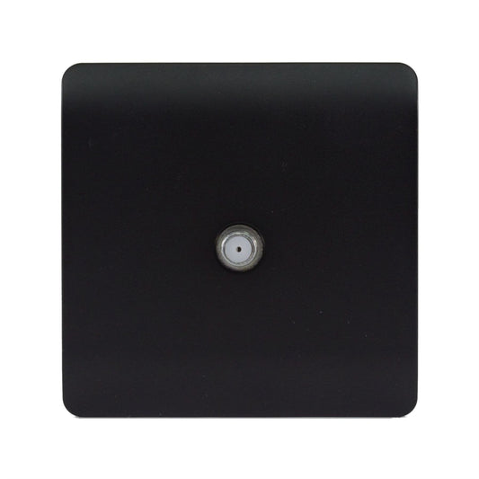 Trendi 1 Gang Screwless Television Satellite Socket in Matt Black Soft Touch