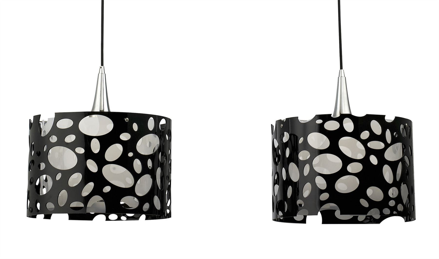 Mantra Lupin Linear Pendant 2 Light E27 Line, Gloss Black/White Acrylic/Polished Chrome, CFL Lamps INCLUDED