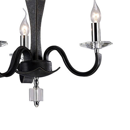 Diyas Nardini 50cm  3 Light E14 Polished Chrome/Black Faux Leather/Crystal Ceiling Pendant Light Fitting