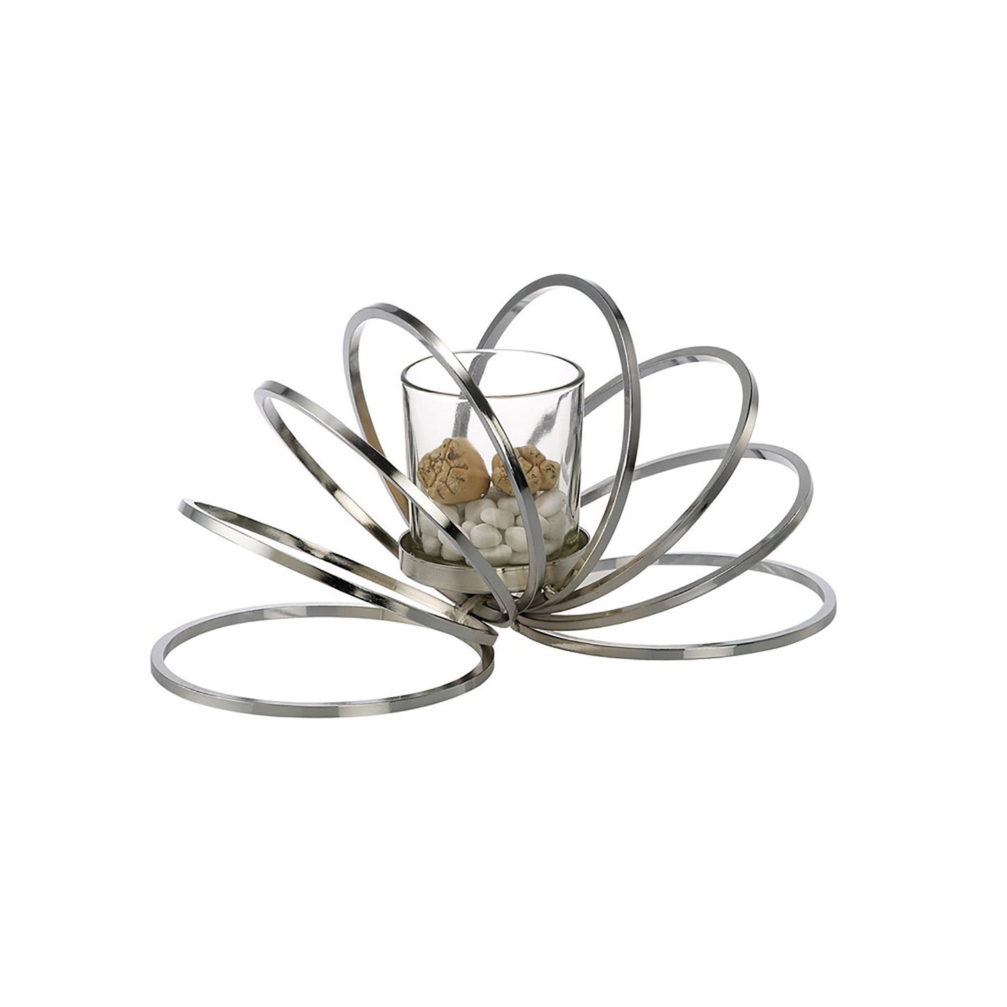 Diyas Home (DH) Oreo Candle Holder 8 Ring Small Polished Chrome/Clear Glass Art