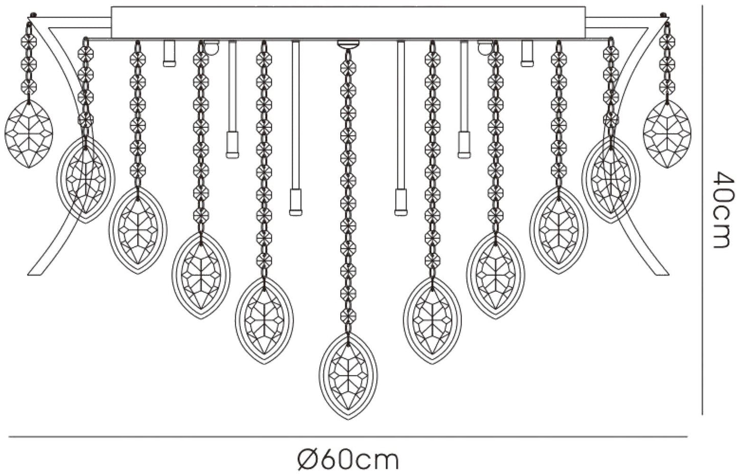 Diyas Mios 60cm  12 Light G4 Polished Chrome/Crystal, NOT LED/CFL Compatible Ceiling Light Fitting