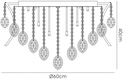 Diyas Mios 60cm  12 Light G4 Polished Chrome/Crystal, NOT LED/CFL Compatible Ceiling Light Fitting