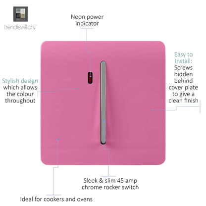 Trendi Artistic Modern Glossy 45 A Tactile Light Switch & Neon Insert Pink