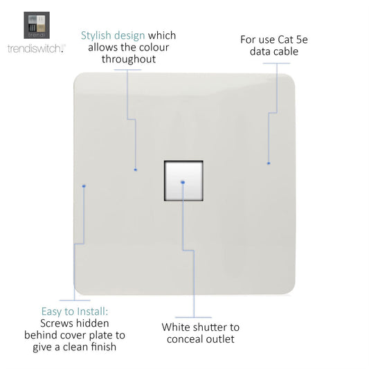 Trendi Artistic Modern RJ56 Cat 5e & Cat 6 Ethernet Socket White ART-PCWH