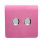 Trendi 2 Gang 2 Way 240V 100w LED Dimmer Screwless Raised Front Plate Plastic Artistic Modern Glossy 10 Amp Chrome Single Electrical Wall Light Switch in Candy Pink - ART-2LDMPK