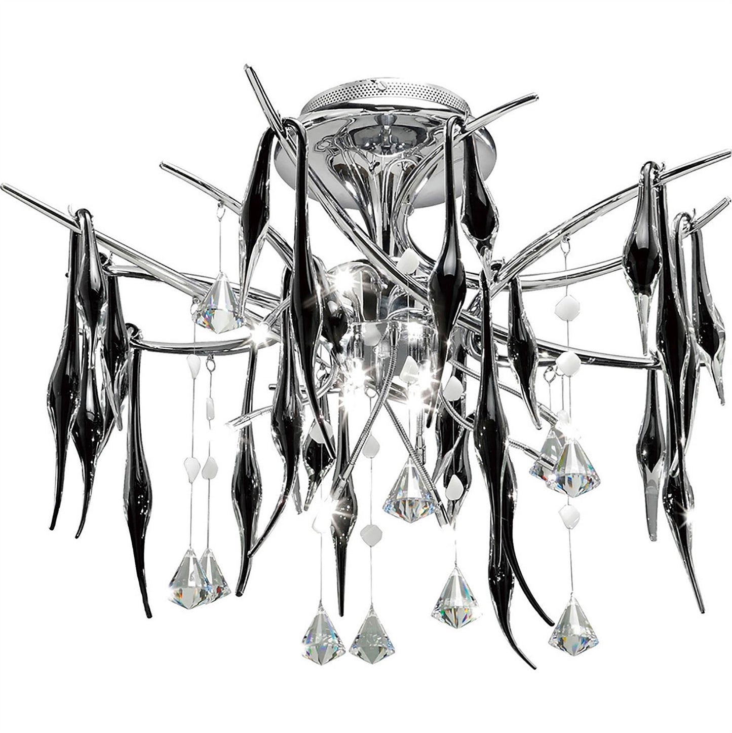 Diyas Cygnet  11 Light G4 Polished Chrome/Black Glass/Crystal, NOT LED/CFL Compatible Ceiling Pendant Light Fitting