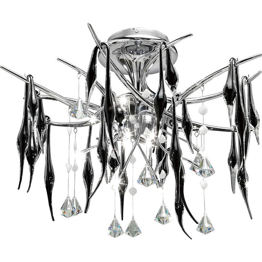 Diyas Cygnet  11 Light G4 Polished Chrome/Black Glass/Crystal, NOT LED/CFL Compatible Ceiling Pendant Light Fitting