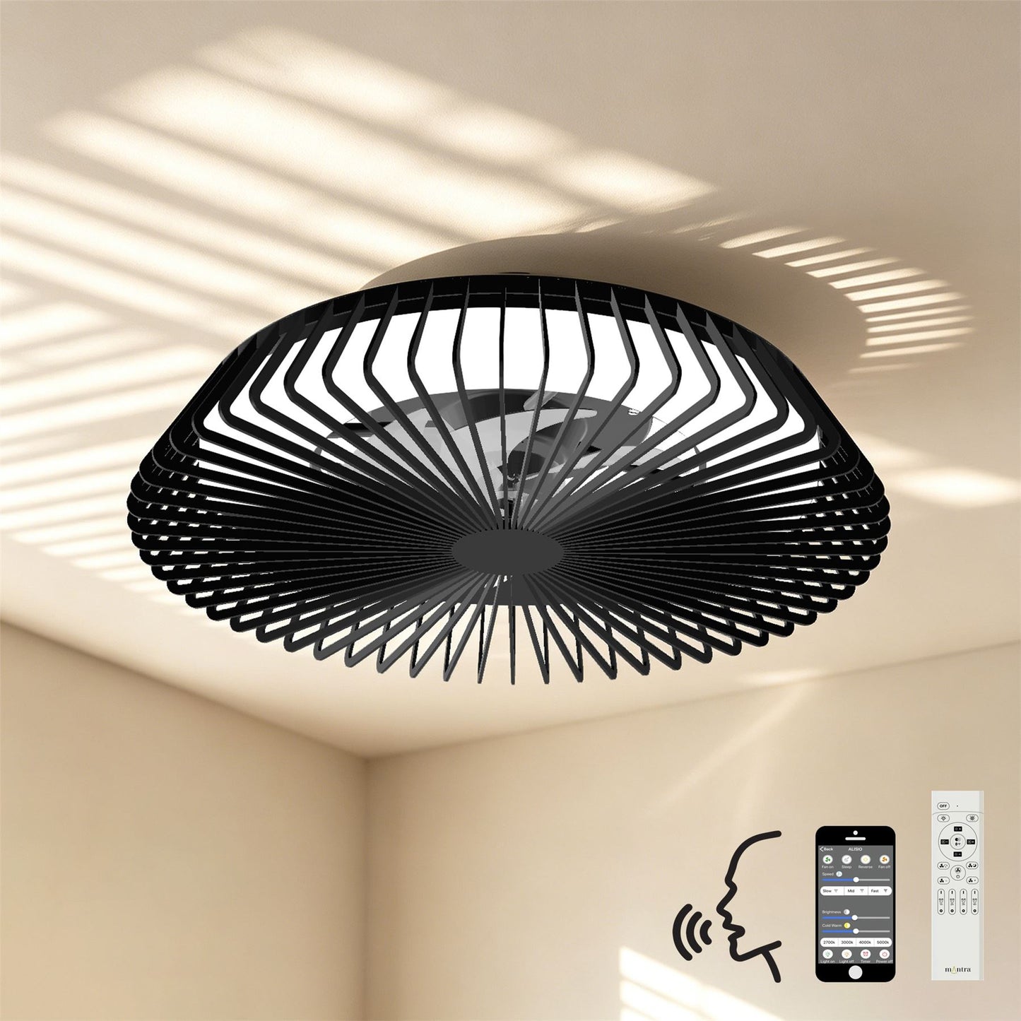 Himalaya 63cm 70W LED Dimmable Light With Built-In 35W DC Reversible Fan, Remote, APP & Alexa/Google Voice Control, 4900lm, Black, 5yrs Warranty