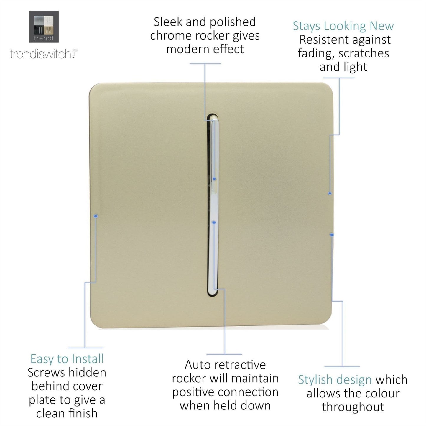 Trendi 1 Gang Retractive Switch Gold