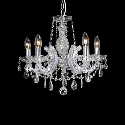 Deco Gabrielle Chandelier with Glass Sconce & Glass Droplets 5 Light E14 Polished Chrome Finish