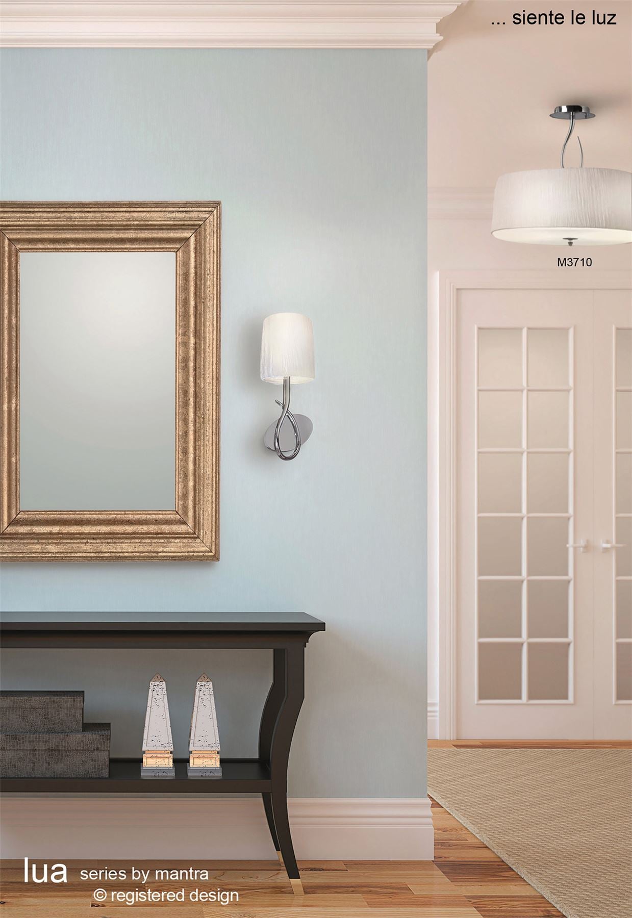 Mantra M3710 Lua Oval Semi Ceiling 2 Light E27, Satin Nickel with White Shade