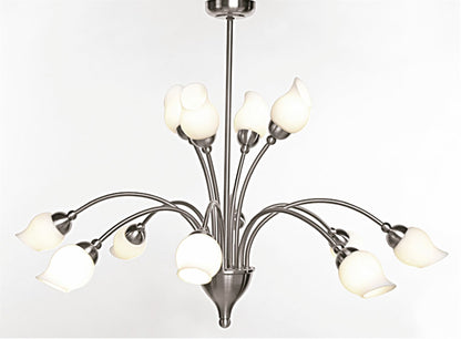 Diyas Rimini 69cm  12 Light G9 Satin Chrome/Opal Glass Ceiling Pendant Light Fitting