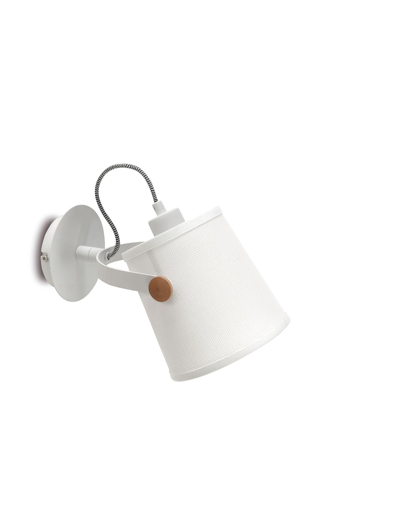Mantra M4924 Nordica Wall Light with White Shade 1 Light E27, Matt White/Beech with Ivory White Shade