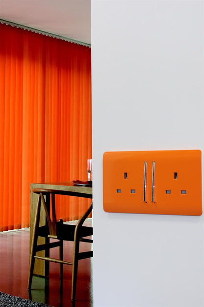 Trendi 2 Gang Artistic Modern Glossy 13 Amp Switched  Plug Socket Orange (3 Pack)