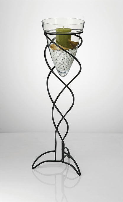 Diyas Home (DH) Tessa Cone Candle Holder 70CmBlack/Clear Glass Art