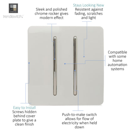 Trendi Switch 2 Gang Retractive Home Automation Switch in Matt White - ART-SSR2MWH