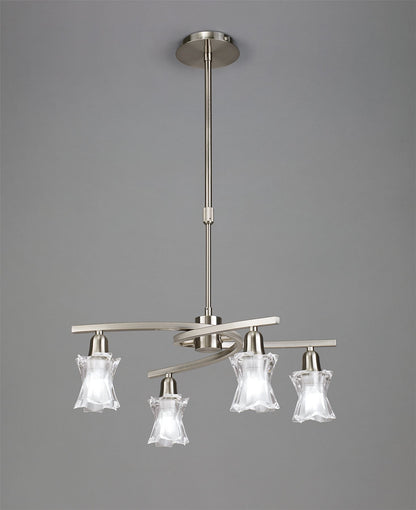 Mantra Alaska GU10 49cm Pendant Convertible To Semi Flush 4 Light L1/SGU10, Satin Nickel, CFL Lamps INCLUDED