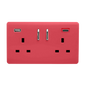 Strawberry Screwless 2 Gang Switched Double Socket 13A With 1 x USB-A & 1 x USB-C 45W (Shared), (35mm Back Box Req.), 10yrs Warranty
