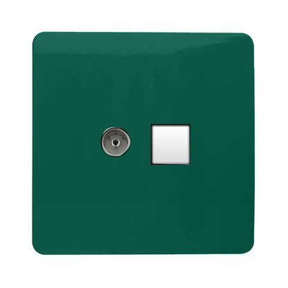 Trendi Modern Glossy Tactile TV Co-axial Socket+RJ45 Cat 5e&Cat 6 PC Ethernet Socket Dark Green