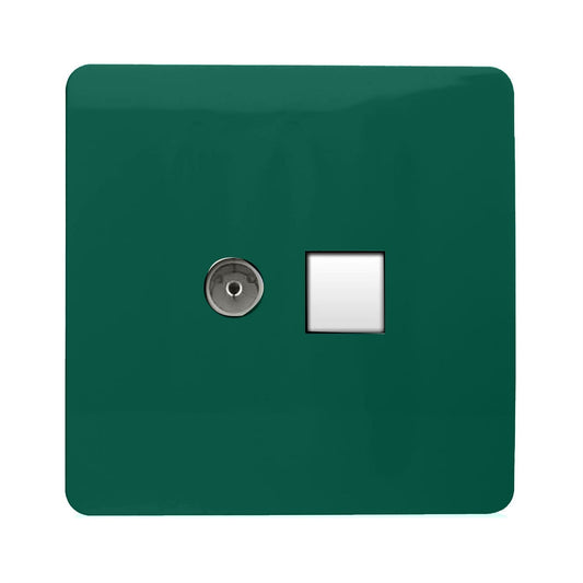 Trendi Modern Glossy Tactile TV Co-axial Socket+RJ45 Cat 5e&Cat 6 PC Ethernet Socket Dark Green