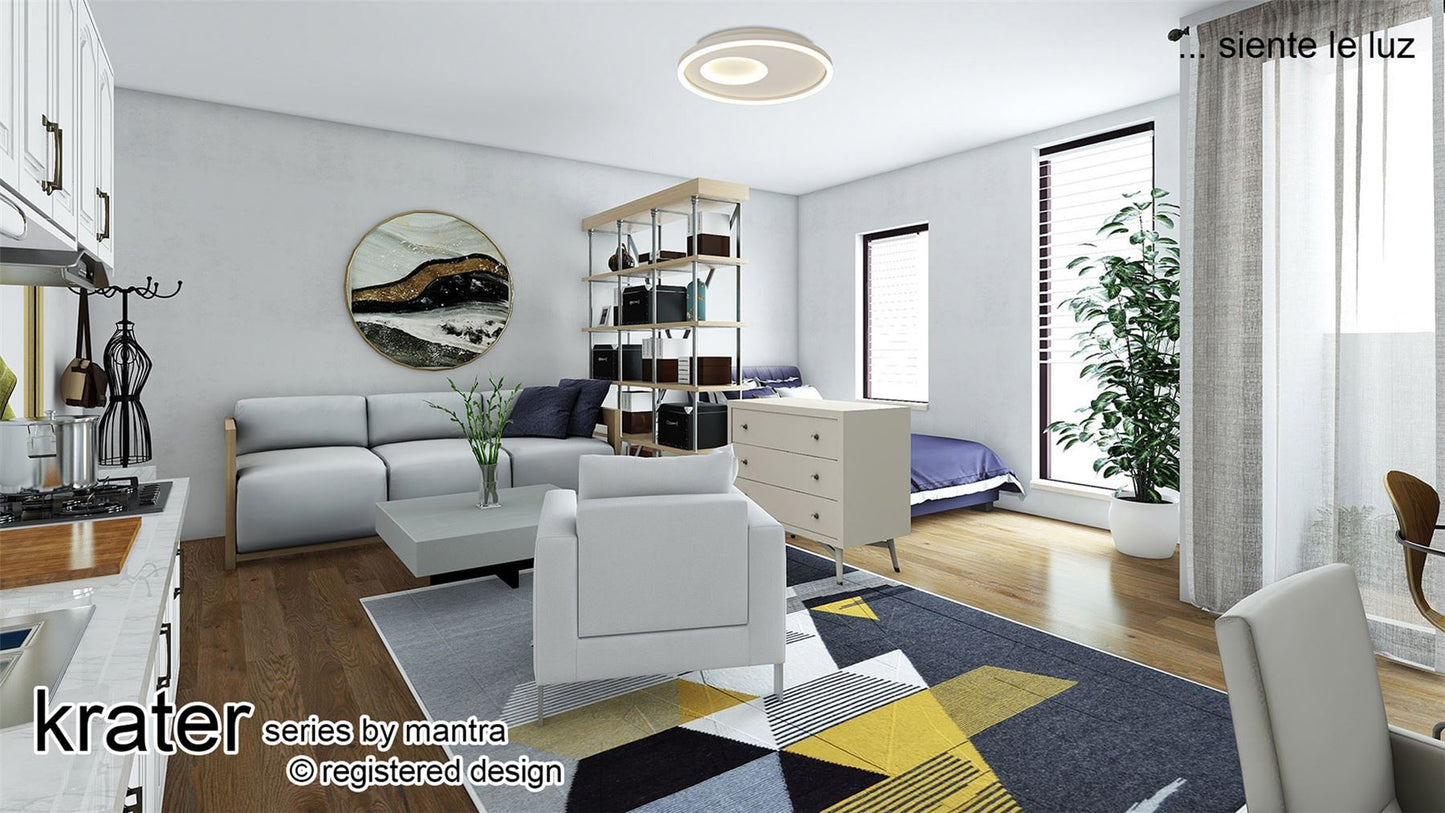 Mantra Fusion Krater Ceiling 40cm Round 36W LED 3000-6000K Tuneable, 1800lm, Remote Control White, 3yrs Warranty Ceiling