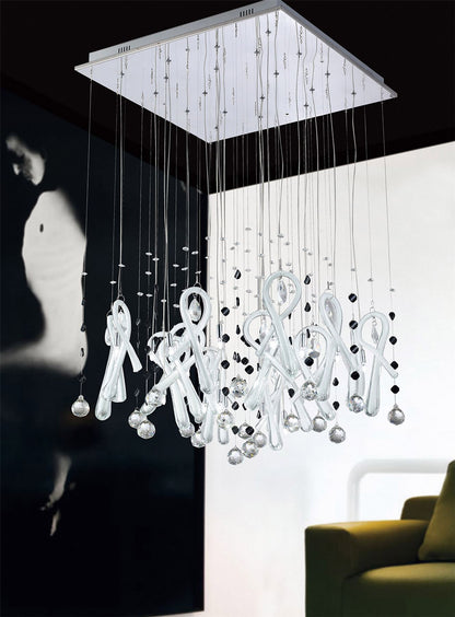 Diyas Class  Square 20 Light G4 Polished Chrome/White Glass/Crystal, NOT LED/CFL Compatible Ceiling Pendant Light Fitting