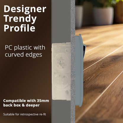 Trendi 2 Gang Artistic Modern Glossy 13 Amp Switched Tactile Plug Socket Light Grey (3 Pack)