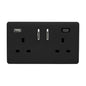 Piano Black Screwless 2 Gang Switched Double Socket 13A With 1 x USB-A & 1 x USB-C 45W (Shared), (35mm Back Box Req.), 10yrs Warranty