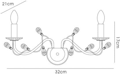 Diyas Willow Wall Light WITHOUT SHADE 2 Light E14 Polished Chrome/Crystal