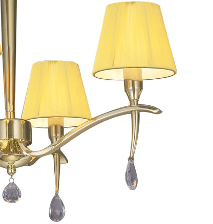 Mantra Siena 55cm Semi Flush Round 4 Light E14, Polished Brass with Amber Cream Shades and Clear Crystal